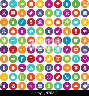 100 Mittagessen Icons set Farbe Stock Vektor