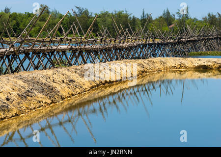 Traditionelle Bambus Brücke überspannt über See in der Nähe von Hoi an, Vietnam Stockfoto