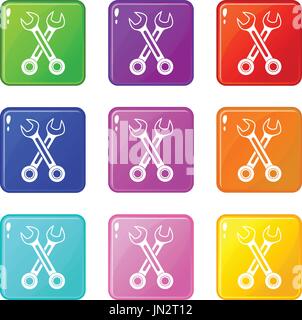 Gekreuzt Schraubenschlüssel-Set 9 Stock Vektor