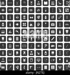 100 medizinische Zubehör Icons set schwarz Stock Vektor