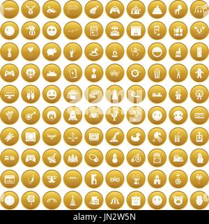 100 lustige Icons set gold Stock Vektor