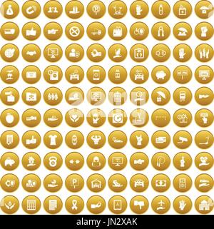 100 Hand Icons set gold Stock Vektor