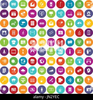 100 Multimedia-Symbole festlegen Farbe Stock Vektor