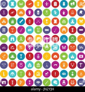 100 Museum Ikonen festlegen Farbe Stock Vektor