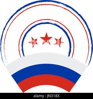 Flagge und Stempel Design. Retro-Stempel mit russischer Flagge auf weißem Hintergrund. Isolierte Vorlage für Ihre Entwürfe. Vektor-Illustration. Stock Vektor