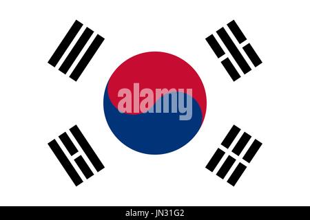 Flagge entwerfen. Südkoreanische Flagge auf dem weißen Hintergrund isoliert flache Layout für Ihre Entwürfe. Vektor-Illustration. Stock Vektor