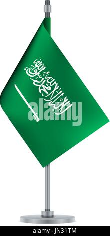 Flagge entwerfen. Saudi-Arabische Flagge hängt auf dem metallischen Pol. Isolierte Vorlage für Ihre Entwürfe. Vektor-Illustration. Stock Vektor