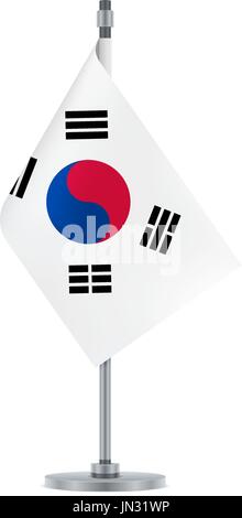 Flagge entwerfen. Südkoreanische Flagge hängt auf dem metallischen Pol. Isolierte Vorlage für Ihre Entwürfe. Vektor-Illustration. Stock Vektor