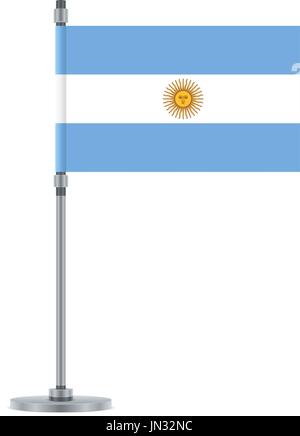 Flagge entwerfen. Argentinische Flagge auf dem metallischen Pol. Isolierte Vorlage für Ihre Entwürfe. Vektor-Illustration. Stock Vektor