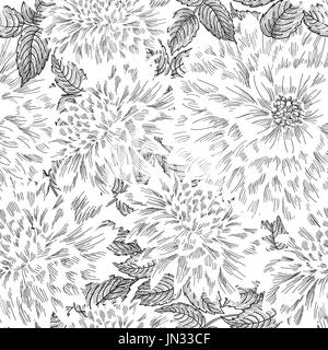 Nahtlose Blumenmuster. Blumen Skizze im chinesischen Stil Hintergrund. Gedeihen Sie nahtlose Textur mit Blumen. Stockfoto