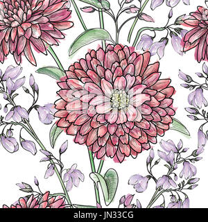 Aquarell nahtlose Blumenmuster. Blumen Hintergrund. Gedeihen Sie nahtlose Textur mit Blumen. Stockfoto