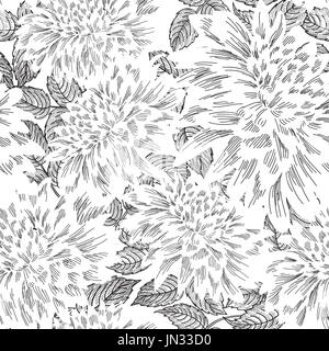 Nahtlose Blumenmuster. Blume Chrysantheme Skizze im chinesischen Stil Hintergrund. Gedeihen Sie nahtlose Textur mit Blumen. Stockfoto