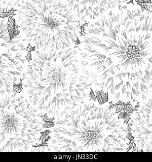 Nahtlose Blumenmuster. Blume Chrysantheme Skizze im chinesischen Stil Hintergrund. Gedeihen Sie nahtlose Textur mit Blumen. Stockfoto