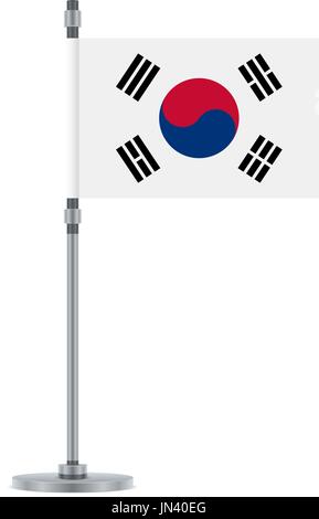 Flagge entwerfen. Südkoreanische Flagge auf dem metallischen Pol. Isolierte Vorlage für Ihre Entwürfe. Vektor-Illustration. Stock Vektor