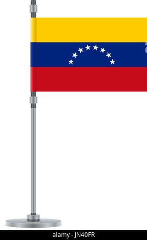 Flagge entwerfen. Venezolanische Fahne auf den metallischen Pol. Isolierte Vorlage für Ihre Entwürfe. Vektor-Illustration. Stock Vektor