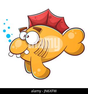 Cartoon-Fisch-Abbildung. Zahn, Wasser, Auge. Stock Vektor