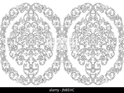 komplizierte nahtlose Grenze im östlichen Stil auf weißem Hintergrund. Reich verzierte Element für Design. Monochrome Linie Kunst ornamentales Muster für Hochzeit invitatio Stockfoto