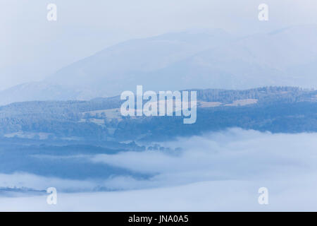 am frühen Morgen nebligen Bergen von Lake Windermere, Lake District-Nationalpark, Cumbria, England, uk-gb Stockfoto