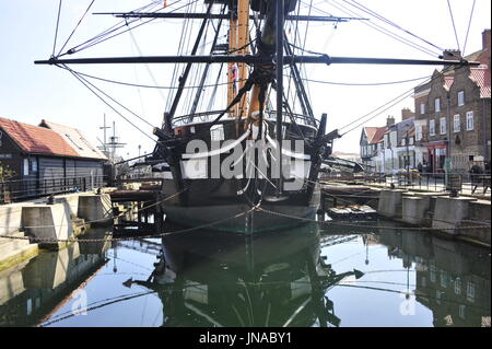 AJAXNETPHOTO. 19. JULI 2016. HARTLEPOOL, ENGLAND. -HISTORISCHES SCHIFF MUSEUM - DIE RESTAURIERTEN 19. JAHRHUNDERT FREGATTE HMS TRINCOMALEE (EX T.S.FOUDROYANT, EX-TRINCOMALEE.).  FOTO: TONY HOLLAND/AJAX REF: DTH161907 32305 Stockfoto