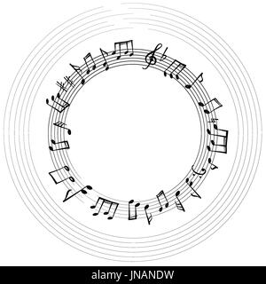Musik Noten Grenze. Musikalische Untermalung. Musik-Stil runden Formrahmen mit textfreiraum für Text. Violinschlüssel und Notizen Tapeten. Stockfoto