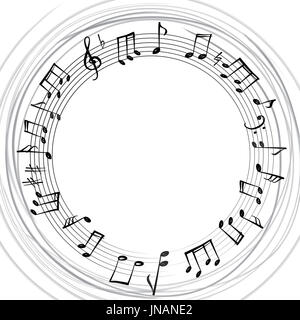 Musik Noten Grenze. Musikalische Untermalung. Musik-Stil runden Formrahmen mit textfreiraum für Text. Violinschlüssel und Notizen Tapeten. Stockfoto