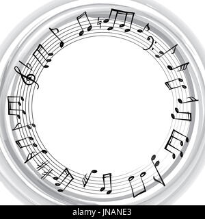 Musik Noten Grenze. Musikalische Untermalung. Musik-Stil runden Formrahmen mit textfreiraum für Text. Violinschlüssel und Notizen Tapeten. Stockfoto