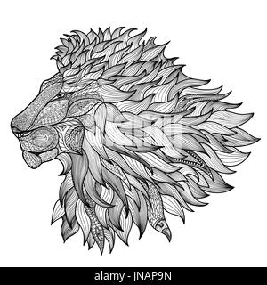 Lion isoliert. Tierische Zentangle handgezeichnete Abbildung Stockfoto