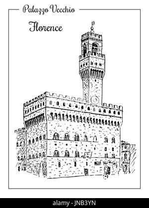 Palazzo Vecchio oder Palazzo della Signoria in Florenz, Italien. Stock Vektor