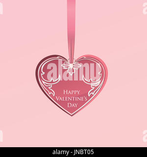 Valentines Day Greeting Card Herz Form Liebeskarte Valentines Tag sanft rosa Hintergrund Stockfoto