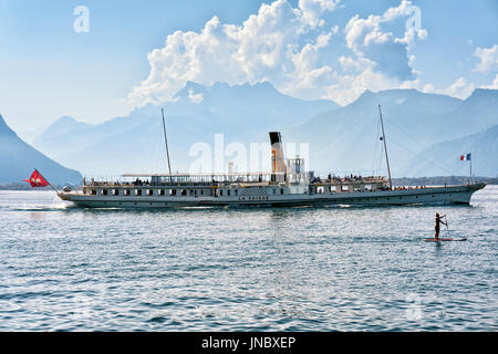 Montreux, Schweiz - 27. August 2016: Exkursion Kreuzfahrt am Genfer See von Montreux, Schweizer Riviera Stockfoto