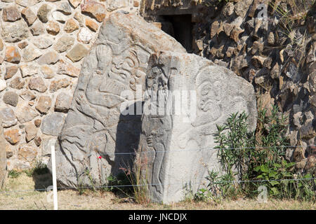 Galerie der Tänzer, Galeria de Los Danzantes, Monte Alban, Ruinen der Zapoteken Zivilisation, Oaxaca, Mexiko Stockfoto