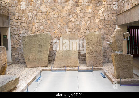 Zapoteken Stelen im Inneren des Museums am Monte Alban, Ruinen der Zapoteken Zivilisation, Oaxaca, Mexiko Stockfoto