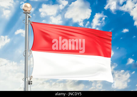 Indonesien-Fähnchen im blauen Wolkenhimmel, 3D rendering Stockfoto