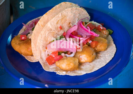 Shrimp Tacos bei Pez Taquaria in Oaxaca, Mexiko Stockfoto