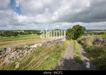 Schönen Sommertag in der englischen Landschaft. Eine ruhige Landstraße in der Nähe von Buxton im Peak District, Derbyshire. Stockfoto