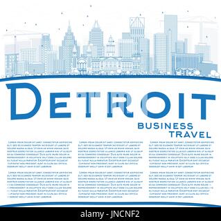 Umrisse detroit Skyline mit blauen Gebäude und Kopieren. Vector Illustration. Business Travel und Tourismus Konzept mit moderner Architektur. Stock Vektor