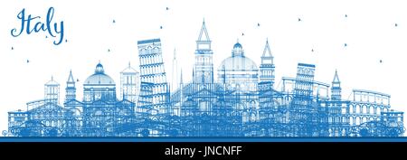 Übersicht Italien Skyline mit blauen Wahrzeichen. Vektor-Illustration. Geschäftsreisen und Tourismus-Konzept mit historischer Architektur. Bild für die Präsentation Stock Vektor