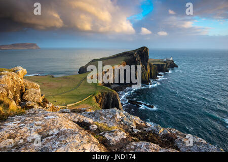 Landschaftlich Point Leuchtturm auf der Isle Of Skye, innere Hebriden, Schottland Stockfoto