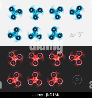 Spinner Rotation Sprite Blatt Vektor Schritte, blaue und rote Spinner Rotation animation Stock Vektor