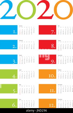 Bunten und eleganten Kalender für das Jahr 2020 im Vektor-format Stock Vektor
