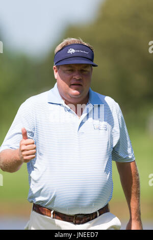 Oakville, Ontario, Kanada. 29. Juli 2017. Carl Pettersson (SWE) gibt die Daumen hoch für das Publikum während der dritten Runde der RBC Canadian Open im Glen Abbey Golf Club in Oakville, Ontario, Kanada. Daniel Lea/CSM/Alamy Live-Nachrichten Stockfoto