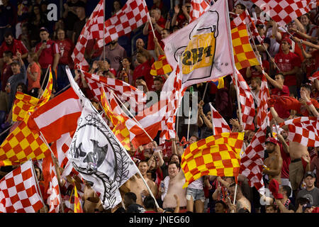 Harrison, Vereinigte Staaten von Amerika. 29. Juli 2017. Harrison NJ USA - 29. Juli 2017: Fans feiern Tor von Daniel Royer (nicht abgebildet) beim MLS-Spiel zwischen den New York Red Bulls und Montreal Impact auf Red Bull Arena Credit: Lev Radin/Alamy Live-Nachrichten Stockfoto