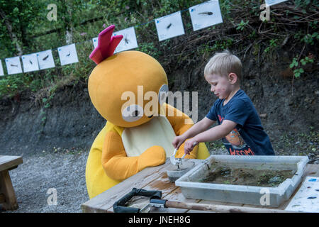 RSPB Fairburn Ings, North Yorkshire UK. 29 Juli. Am Samstag Nachmittag fiel BBC CBeebies Lieblings Twirlywoos in an eine Reihe von spannenden Explorationsaktivitäten teilnehmen und Familien camping im Naturreservat für RSPB es großen wilden Sleepout zu erfüllen. Erfasst unter anderem Teich eintauchen, Fehlersuche, Vögel zu beobachten. Die BWS soll Familien näher an der Natur zu verbinden, indem sie sich bei der Reserve für den 29. / 30. Juli camp. Bildnachweis: roger Parkes/Alamy Live-Nachrichten Stockfoto