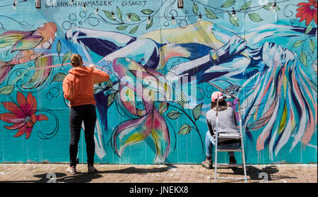 Bristol, UK. 30. Juli 2017. UPFEST, läuft der städtischen Farbe Festival in Bristol. Es ist Europas größten Straßenkunstfestivals, über 300 Künstler aus aller Welt anzieht und große Menschenmengen zu besuchen, um die Stücke gemalt zu sehen. Kredit-30. Juli 2017: Carolyn Eaton/Alamy Live-Nachrichten Stockfoto