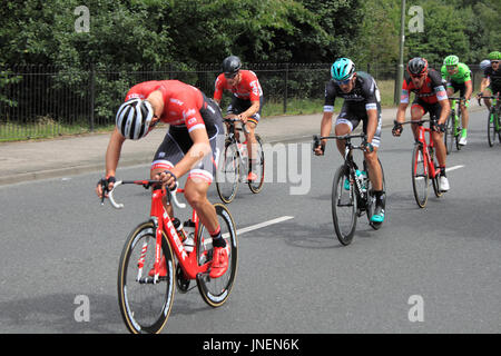 Von links nach rechts: Matthias Brändle (Trek-Segafredo) André Greipel (Lotto-Saudal), Pascal Ackermann (Bora-Hansgrohe) und Manuel Quinziato (BMC Racing). RideLondon-Surrey Klassiker. Hurst Road, East Molesey, Surrey, UK. 30. Juli 2017. UCI World Tour klassifiziert, Tages-140km Straßenlauf Start und Ziel im Zentrum von London. Die Route basiert auf den Kurs für die Olympischen Spiele 2012 verwendet und nimmt dem Fahrer aus London in Surrey Hills. Bildnachweis: Ian Flasche/Alamy Live-Nachrichten Stockfoto