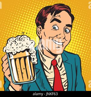 Printavatar Porträt Mann mit einem Krug schäumenden Bier. Pop-Art-Retro-Vektor-illustration Stock Vektor