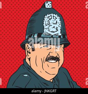 Avatar-Porträt eines britischen Polizisten. Pop-Art-Retro-Vektor-illustration Stock Vektor