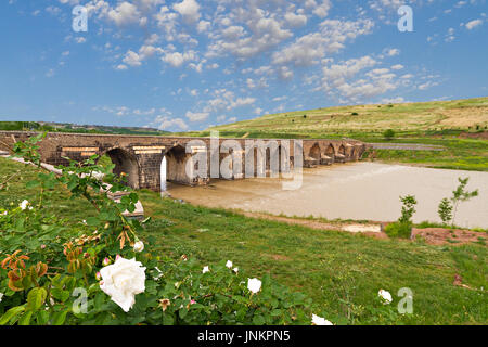 Alte Brücke als Ongozlu Brücke über den Fluss Tigris in Diyarbakir, Türkei bekannt. Stockfoto