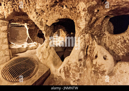 Die unterirdische Stadt Derinkuyu, Kappadokien, Türkei. Stockfoto