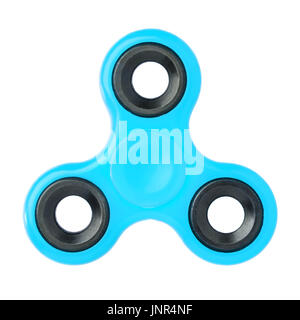 Blaue Fidget Spinner isoliert auf weißem Hintergrund Stockfoto